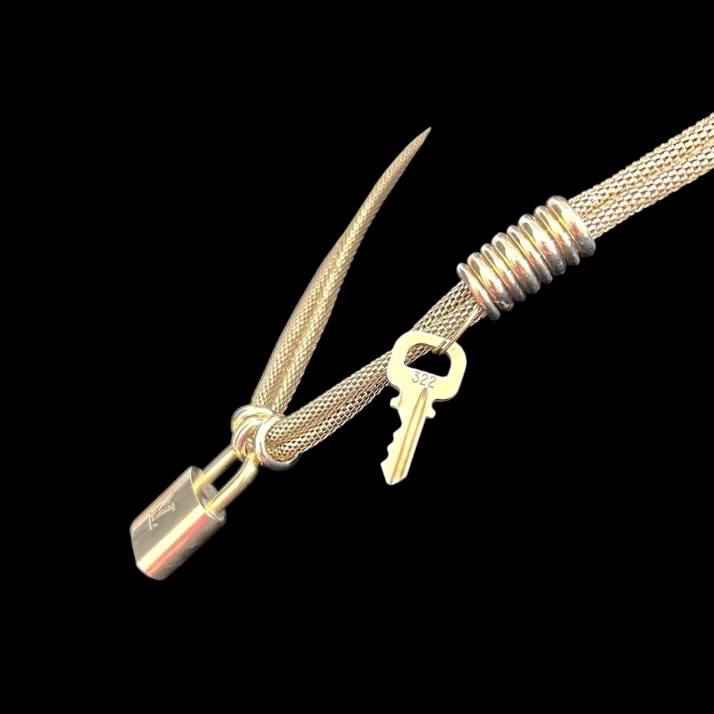 LOUIS VUITTON Padlock & Key w/Vintage Unbranded 24K Gold Filled Double Necklace - Picture 9 of 10